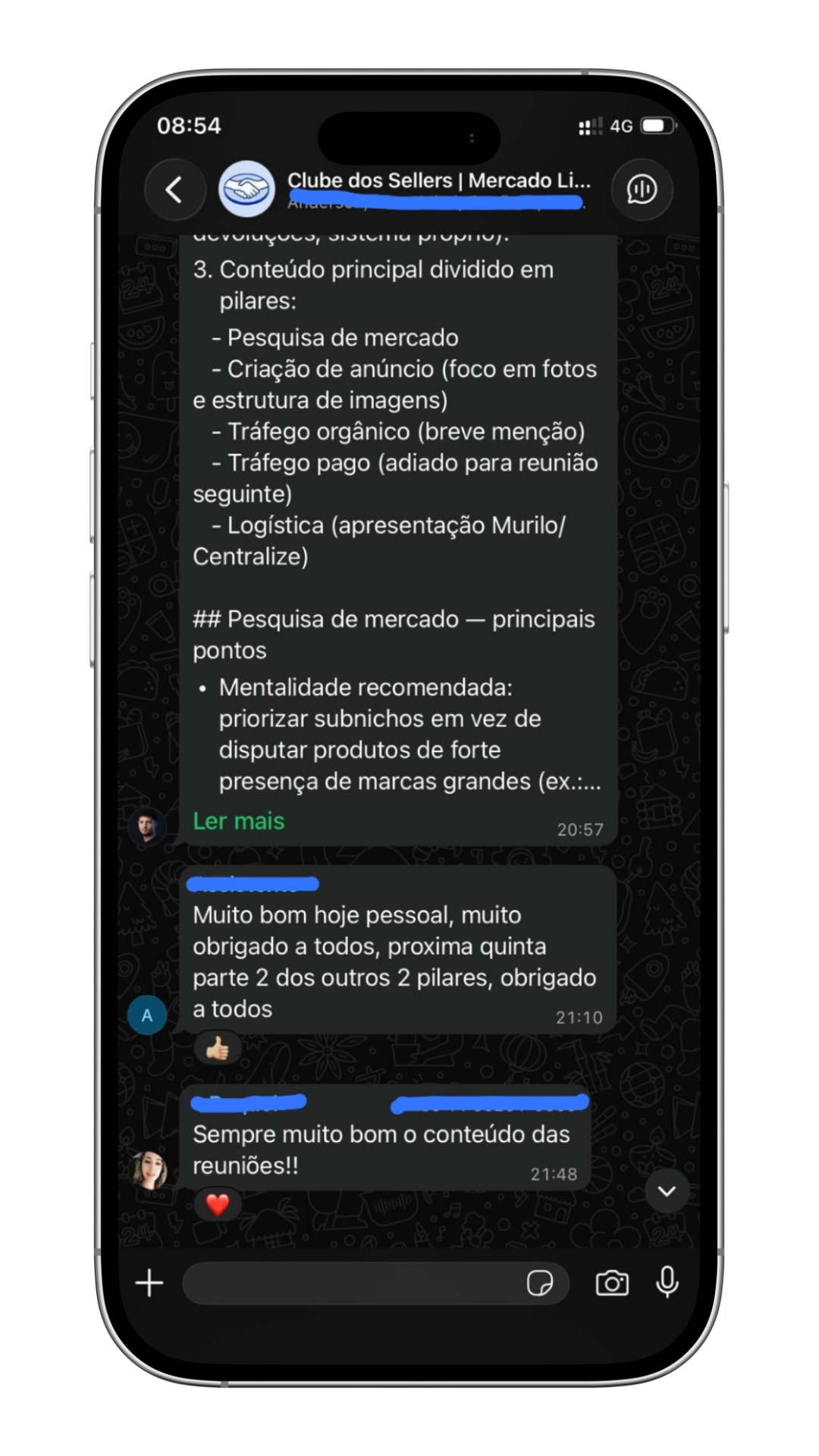 Print em celular de feedback de aula enviado por membros